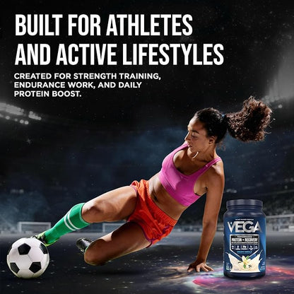 Vega Sport Vegan Protein Powder + Recovery - 30g Plant Based Protein per Serving, Vanilla, 20 Servings, 5g BCAAs, Probiotics, NSF Certified, for Shakes & Smoothies, 1.8lbs (Packaging May Vary)