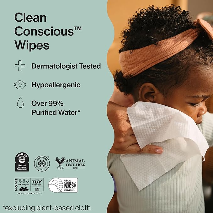 The Honest Company Clean Conscious Multi-Use Baby Wipes for Sensitive Skin, Fragrance Free, Geo Mood, 1152 Count
