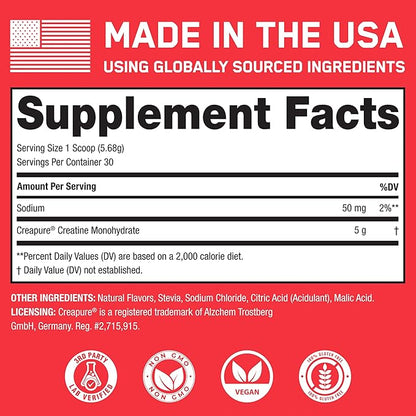 SteelFit Creapure Pure Creatine Monohydrate Powder for Men & Women, Watermelon - Flavored Creatine Gym Workout Supplements for Lean Muscle Gain, Brain Health & Strength Building - 30 Servings
