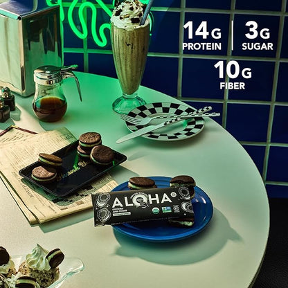 ALOHA Organic Plant Based Protein Bars - Cookies and Creme - 12 Bars, Vegan, Low Sugar, Gluten-Free, Paleo, Low Carb, Non-GMO, No Stevia, No Erythritol