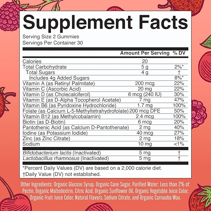 MARYRUTH'S Kids Vitamins USDA Organic | Multivitamin Gummies + Postbiotics for Ages 4+ | Multivitamin for Kids with Lactobacillus Rhamnosus | Children’s Vitamins | Vegan | Non-GMO | 60 Count