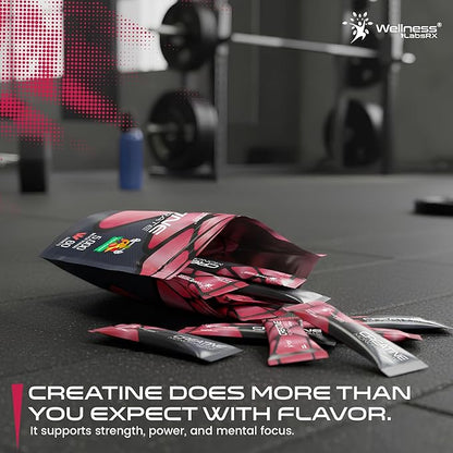 WELLNESS LABSRX Creatine Monohydrate Powder Sachets 300g – Fruit Punch Flavor Micronized Creatine Powder Supplement, Creatine for Women and Men, Supports Strength, Energy, Performance - 60 Servings