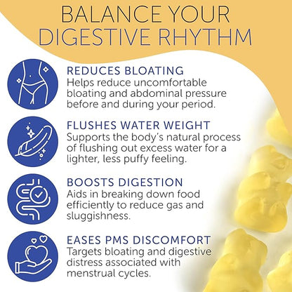 Bloating Relief for Women, Debloating for Women | Supports Period Bloat, Digestion & Water Weight Balance | Helps Before & During Your Cycle | 60 Vegan Gummies | Daily Digestive Support Supplement
