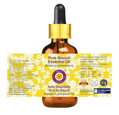 Deve Herbes Pure Niaouli Essential Oil (Melaleuca quinquenervia) with Glass Dropper Steam Distilled (Pack of Two) 100ml X 2 (6.76 oz)