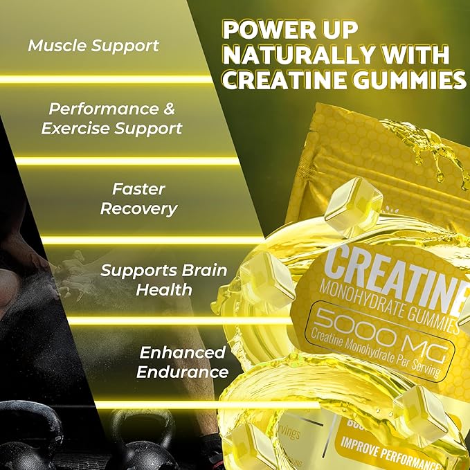 Creatine Gummies 5000mg, 30 Servings Creatine Monohydrate Gummies - Third-Party Tested Creatine for Women, Pineapple Flavor Creatine for Men, Muscle Growth, Strength, and Recovery - Pack of 1