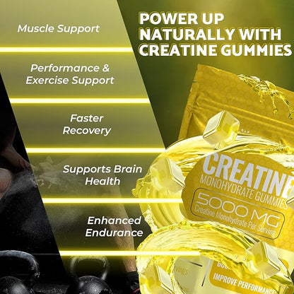 Creatine Gummies 5000mg, 30 Servings Creatine Monohydrate Gummies - Third-Party Tested Creatine for Women, Pineapple Flavor Creatine for Men, Muscle Growth, Strength, and Recovery - Pack of 1