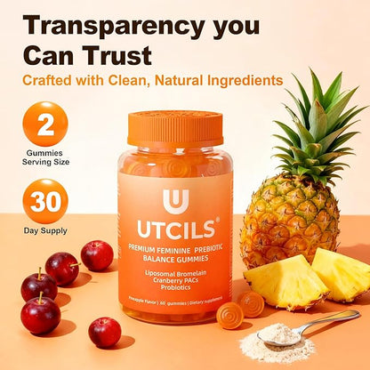 Liposomal Premium Feminine Balance Gummies, Advanced Women's Probiotic Gummies with Bromelain & Cranberry PACs - Triple-Targeted pH Balance Support, 30B CFU Shelf-Stable, Sugar Free 60 Count
