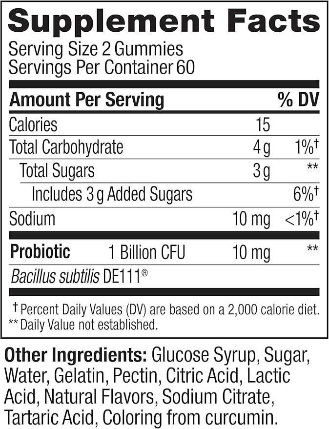 OLLY Probiotic Gummy, Immune and Digestive Support, 1 Billion CFUs, Chewable Probiotic Supplement, Mango, 60 Day Supply - 120 Count