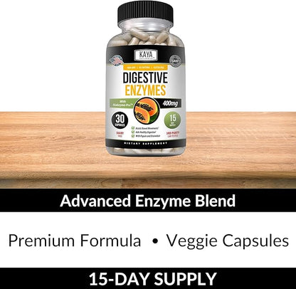 Kaya Naturals Digestive Enzymes with Prebiotics & Probiotics - Constipation & Bloating Relief Pills for Women & Men - Aids Immune Function - Digestion Support - 30 Veggie Capsules (Pack of 2)
