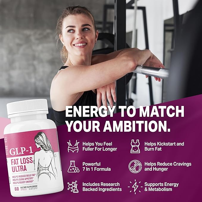 GLP-1 Fat Loss Ultra - Weight Loss Pills, Appetite Suppressant & Fat Burner for Women | Supports Healthy Pathways Associated with GLP-1 Activity | 3rd Party Tested Supplement - 60 Capsules for Adults