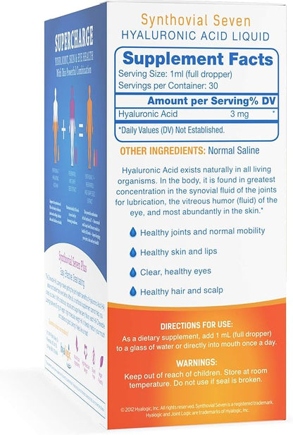 Hyalogic Synthovial Seven Hyaluronic Acid Liquid & Resveratrol Capsules - HA Joint Support - Vegan - 1 oz