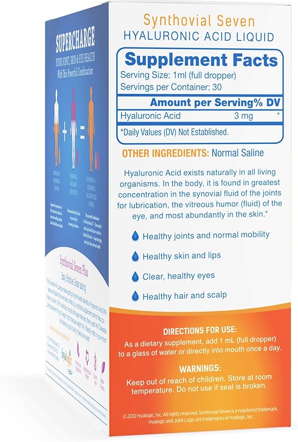 Hyalogic Synthovial Seven Hyaluronic Acid Liquid & Resveratrol Capsules - HA Joint Support - Vegan - 1 oz