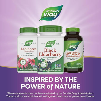 Nature's Way Black Elderberry Capsules, Traditional Immune Support* Supplement with Elderberry and Elderflower, Plant Powered, 100 Capsules (Packaging May Vary)