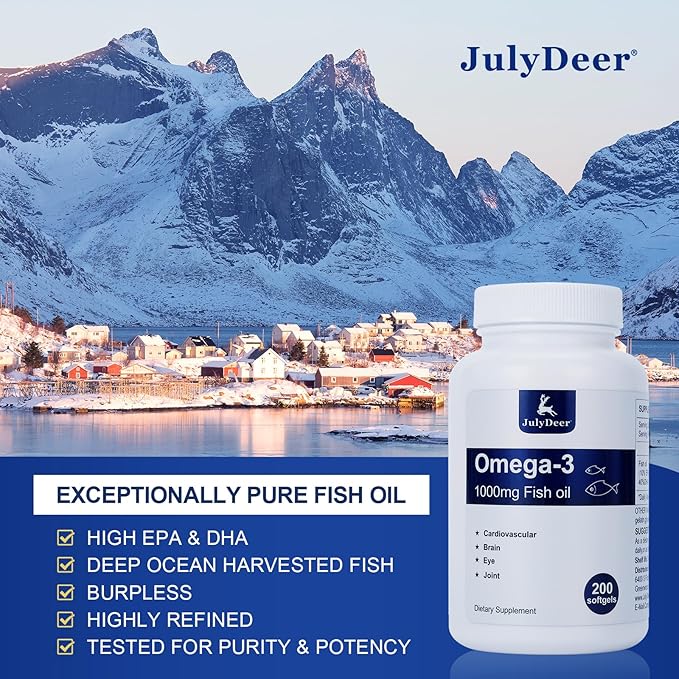 Fish Oil Omega 3 Concentrate Supplement 1000 mg, Rich in EPA and DHA, Supports Heart, Joint, Brain, and Eye Health, Promotes Overall Well-Being, Strengthens The Immune System, Non-GMO | 200 softgels