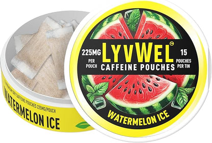 LyvWel Ultra Caffeine Pouch – Watermelon – 225mg Natural Caffeine with Guarana – Juicy Energy Boost for Focus & Hydrated Vibes – 1-Pack (15 Pouches)