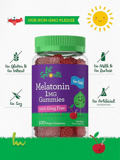 Carlyle Kids Melatonin Gummies | 1 mg 100 Count | Fruit Flavor Gummy | Vegan, Non-GMO, Gluten Free | by Lil Sprouts