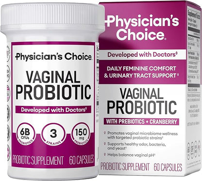 Physician's CHOICE Vaginal Probiotics for Women - pH Balance, Odor Control, Yeast Balance, Vaginal Flora & Feminine Health - 6B CFU with Organic Prebiotics and Cranberry Extract - 60 CT