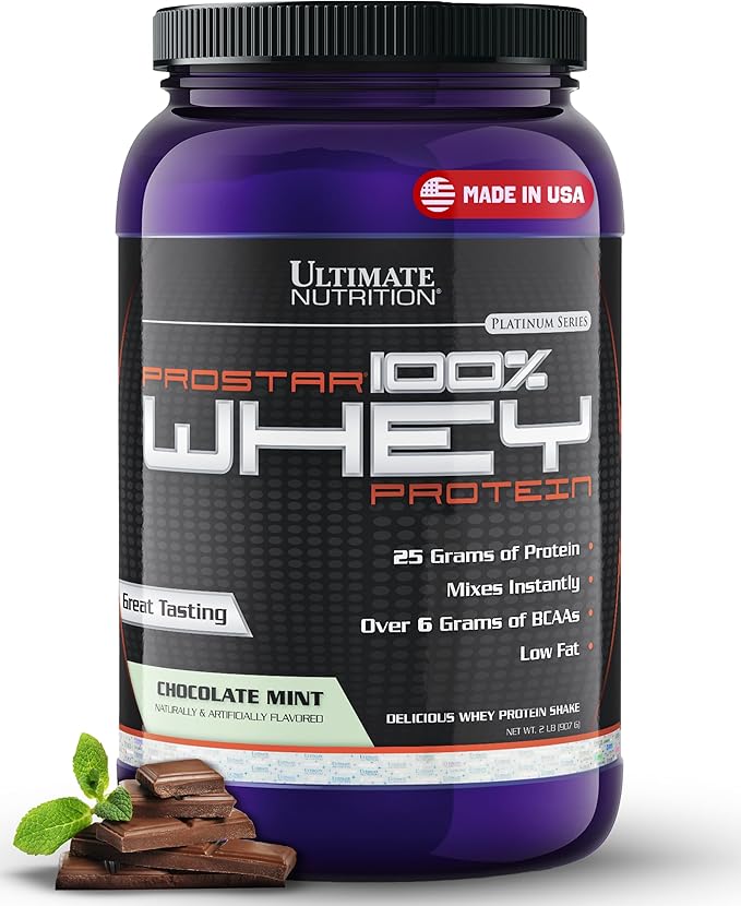 Ultimate Nutrition Prostar Whey Protein Powder Isolate, Gourmet Chocolate Mint - Low Carb, High Protein Powder Shake for Muscle Gain & Recovery - Low Sodium, Low-Fat & Keto Friendly - 2 lbs Tub