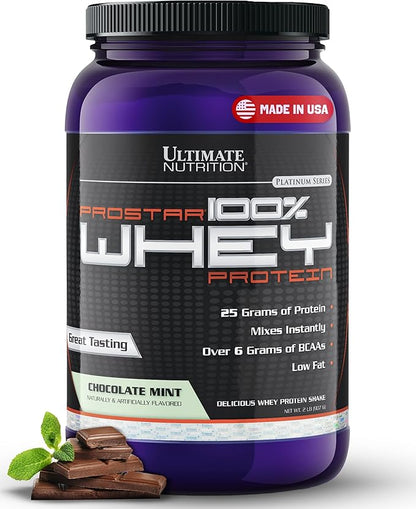 Ultimate Nutrition Prostar Whey Protein Powder Isolate, Gourmet Chocolate Mint - Low Carb, High Protein Powder Shake for Muscle Gain & Recovery - Low Sodium, Low-Fat & Keto Friendly - 2 lbs Tub