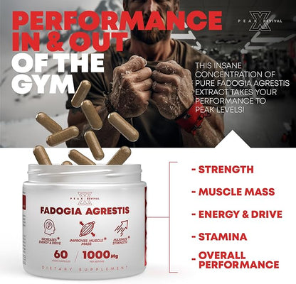 Testosterone Booster for Men with Fadogia Agrestis 1000mg Per Serving - Improve Natural Testosterone production, Increase Energy and Muscle Growth - Workout Supplement USA Made (60 Capsules)