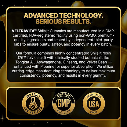 Alpha Shilajit Gummies, Pure Himalayan Shilajit for Men, Tongkat Ali, Ashwagandha KSM 66, Advanced VeltrAbsorb™, 76%+ Fulvic Acid & 92+Trace Minerals, Vegan Sugar-Free