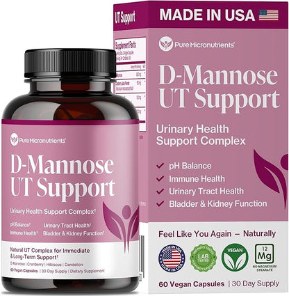 Pure D Mannose Capsules 1000mg Per Serve - Fast Acting UTI Support - Urinary Tract Cleanse & Bladder Health - Cranberry, D-Mannose, Dandelion, Hibiscus Flower - 60 Veggie Caps