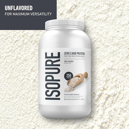 Isopure Zero Carb 100% Pure Whey Isolate Unflavored Protein Powder 3 Lbs + 1 Bottle of Clear Protein Water with Electrolytes, 15g Whey Protein Isolate, Zero Sugar, Mixed Berry, 20 fl oz Bottle