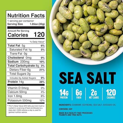 The Only Bean - Crunchy Roasted Edamame Beans (Sea Salt) - Keto Snacks (2g Net) - High Protein Healthy Snacks (14g Protein) - Low Carb, Gluten-Free Snack, Vegan Food - 4 oz (3 Pack)