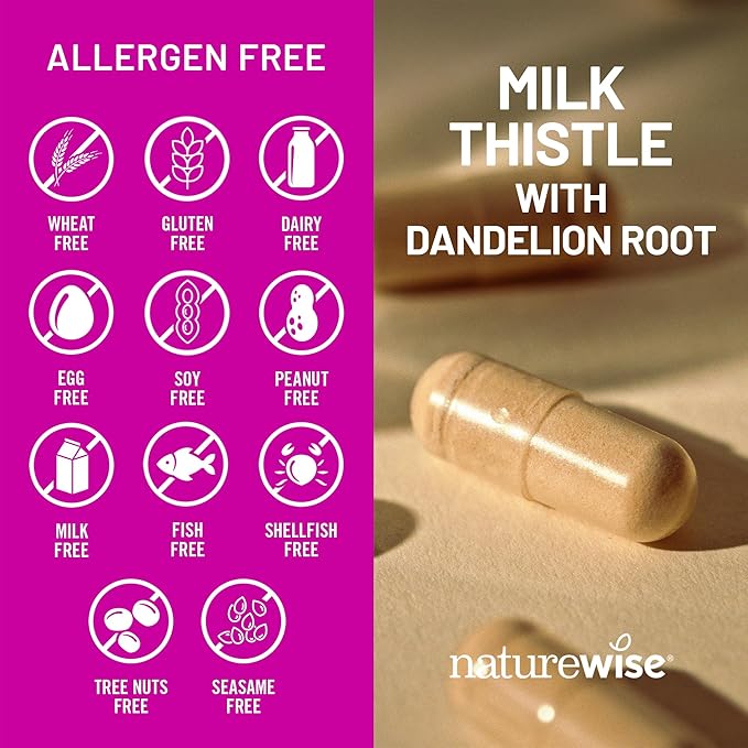 NatureWise Milk Thistle with Dandelion Root - Silymarin - Antioxidant Liver & Kidney Health Support Supplement - Vegan, Non-GMO, Gluten Free - 60 Count[60-Day Supply]