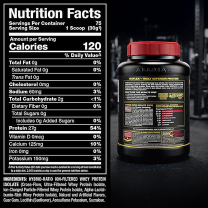 ALLMAX ISOFLEX Pure Whey Isolate Protein Powder - Gluten Free, Low Lactose, Sugar-Free - High-Protein, Clean, Keto-Friendly for Pre Post Workout Supplement for Women and Men | Vanilla, 5lb