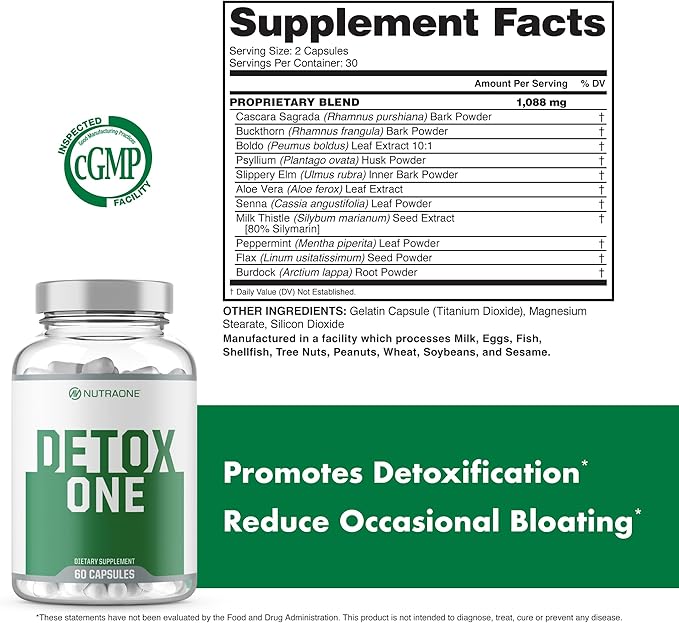 NutraOne DetoxOne 30 Day Extra Strength Detox Cleanse Supports Healthy Digestive Function And Weight Loss| Promotes Detoxification, Increases Energy & Improves Nutrient Absorption*