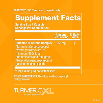 OmegaXL TurmericXL Natural Joint Support Supplement 250mg Turmeric Extract Delivers 45x More Curcumin - High Absorption, Gluten-Free – 30 Veggie Capsules