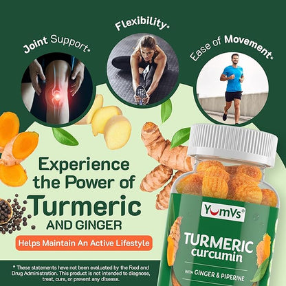 Curcumin Turmeric Gummies – Extra Strength 2000mg 8:1 Extract Turmeric Supplement Gummies with Black Pepper & Ginger – Vegan Non-GMO Joint Support Chewables – Peach Flavor, 60 Count