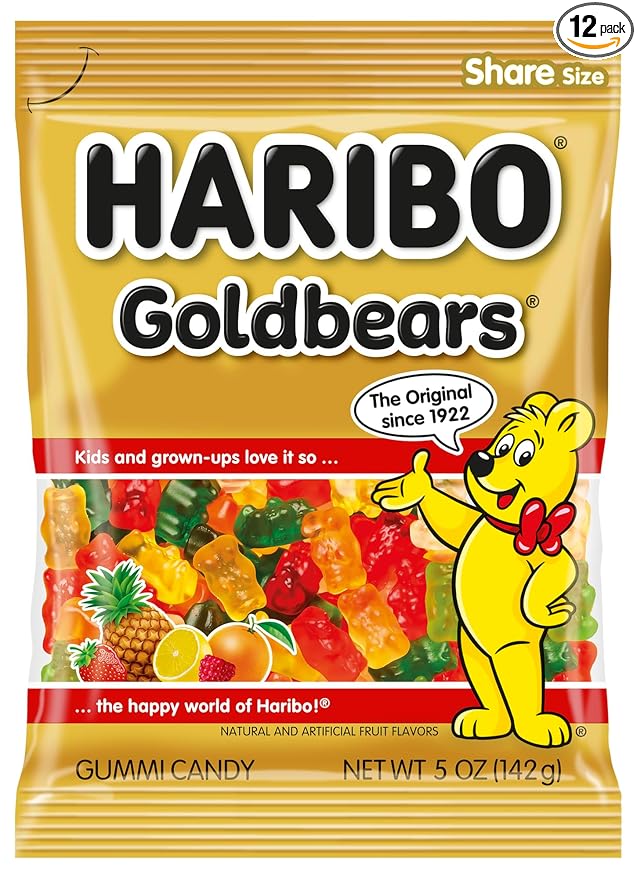 HARIBO Goldbears, Gummi Candy, 5 oz Bags (12 Packs) Assorted Flavors