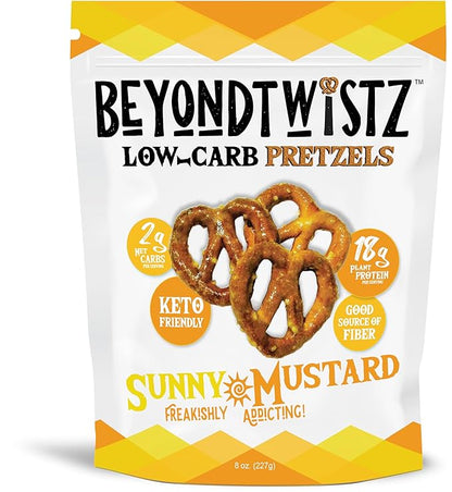 BeyondTwistz Low Carb Pretzels, Starter Pack, Keto Friendly, 2g Net Carbs, 18g Protein, Powered By HealthSense® High Fiber Wheat Flour, Family Size 8oz Bag, Pack of 4