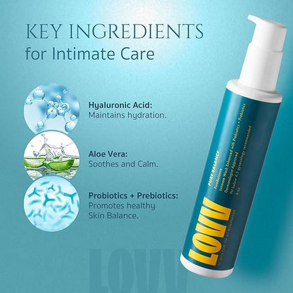 LOVV PureBalance Vulva Daily Cleanser | 6 Fl Oz | pH Balanced Feminine Body Wash Women with Hyaluronic Acid Probiotics & Prebiotics Gentle Intimate Wash for Women Supports Healthy Flora Fragrance Free