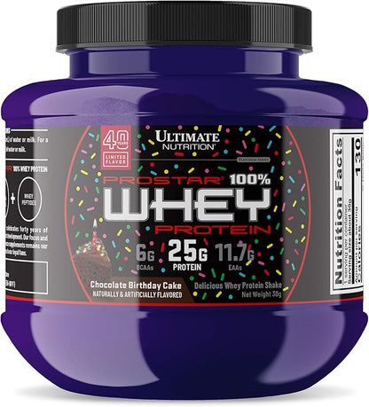 Ultimate Nutrition Prostar Whey Protein Powder Isolate, Chocolate Birthday Cake - Low Carb, High Protein Powder Shake for Muscle Gain & Recovery - Low Sodium, Low-Fat & Keto Friendly - 1.06 oz Tub