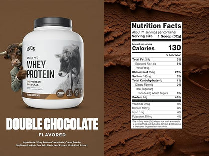 Levels Grass Fed Whey Protein Powder, No Artificials, 24G of Protein, Double Chocolate, 5LB