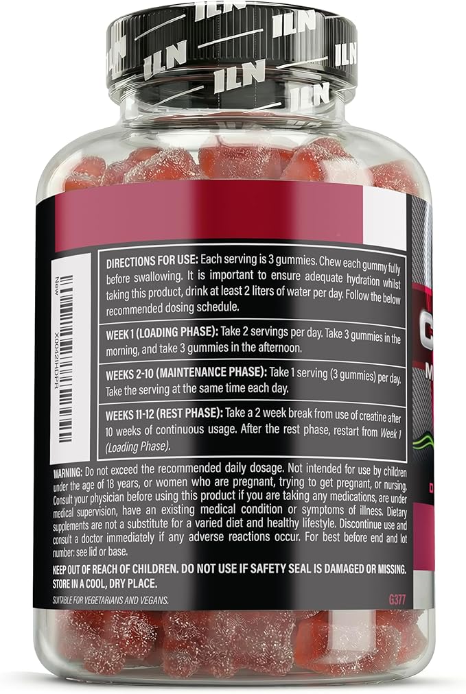 Iron Labs Nutrition Creatine Monohydrate Gummies (90 Gummy Bears) - 3600mg Per Serving - LAB Tested - Strawberry Flavor - High Strength Creatina for Men & Women (90 Vegan Gummys)