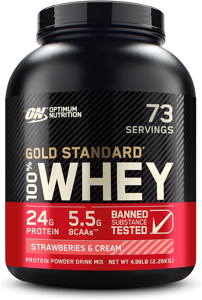Optimum Nutrition Gold Standard 100% Whey Protein Powder, Strawberries & Cream, 5 Pound (Packaging May Vary)