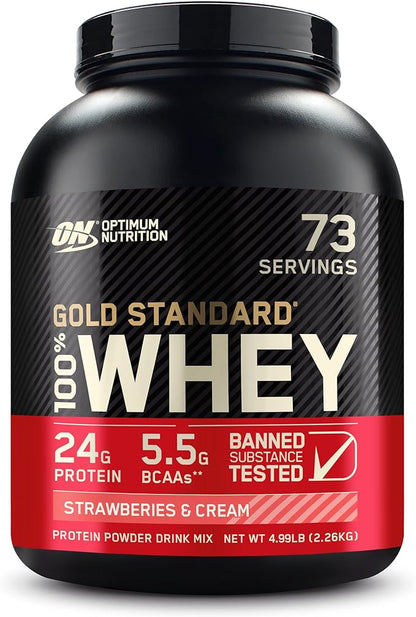Optimum Nutrition Gold Standard 100% Whey Protein Powder, Strawberries & Cream, 5 Pound (Packaging May Vary)