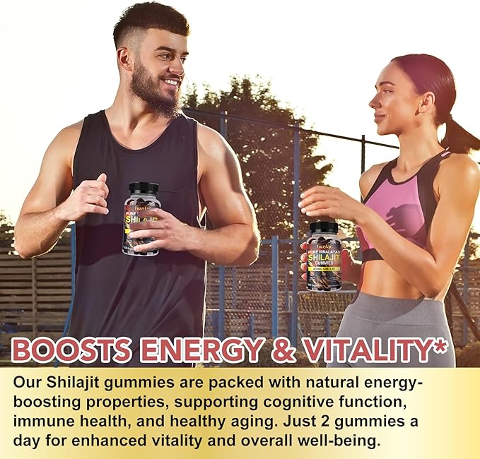 Shilajit Gummies, 60 Count, Himalayan Shilajit for Men and Women, Contain 85+ Trace Minerals, Non-GMO, Natural & Organic, Helps Boost Energy, Focus & Mood, Immune Support
