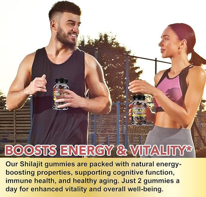 Shilajit Gummies, 60 Count, Himalayan Shilajit for Men and Women, Contain 85+ Trace Minerals, Non-GMO, Natural & Organic, Helps Boost Energy, Focus & Mood, Immune Support