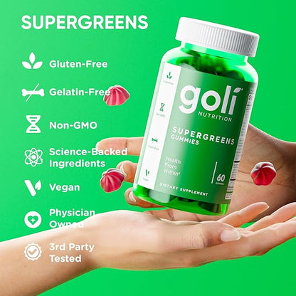 Goli SuperGreen Vitamin Gummy - 300 Count - Essential Vitamins and Minerals - Plant-Based, Vegan, Gluten-Free & Gelatin Free - Health from Within, Pack of 5