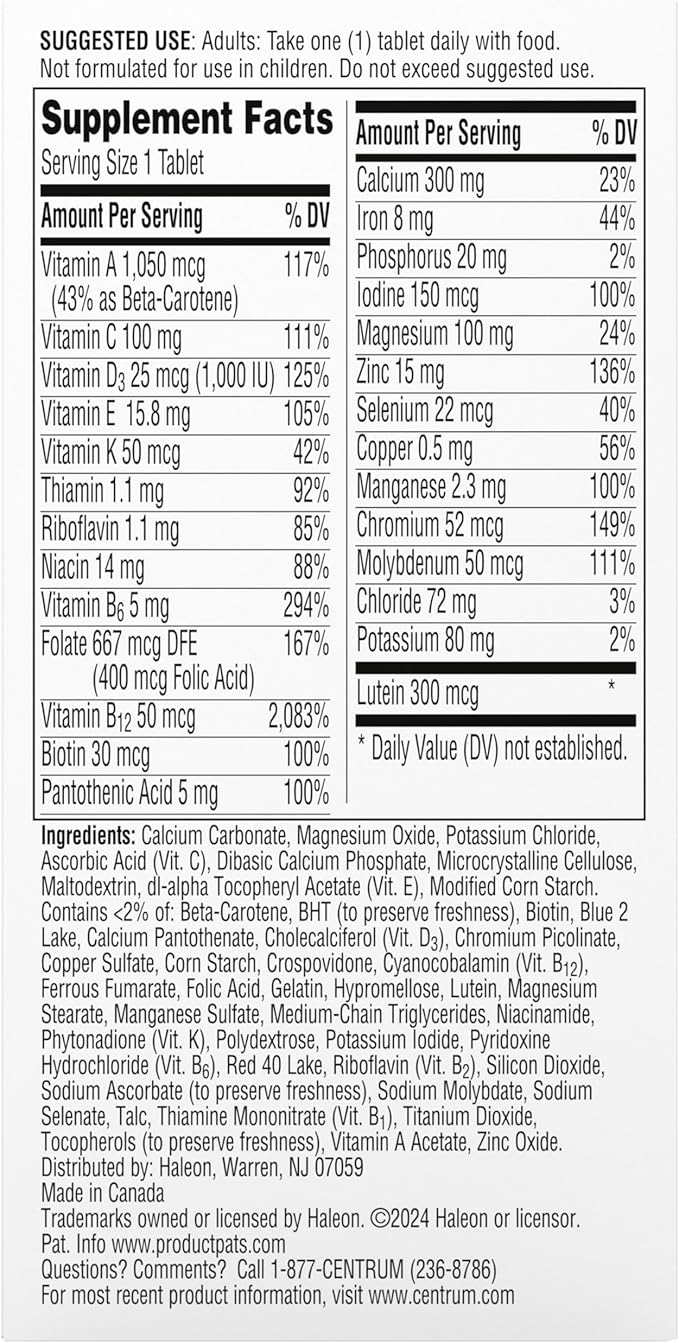 Centrum Silver Women's Multivitamin for Women 50 Plus, Multivitamin/Multimineral Supplement with Vitamin D3, B Vitamins, Non-GMO Ingredients, Supports Memory and Cognition in Older Adults - 100 Ct