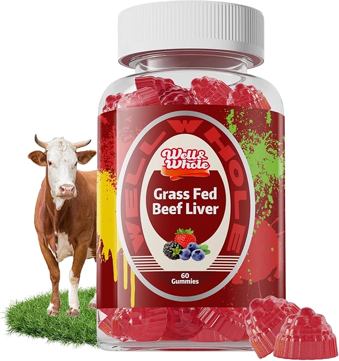 Well&Whole Grass Fed Beef Liver Gummies, Dessicated Beef Liver Supplement for Energy, Immunity, and Full Wellness - Non GMO, Gluten Free, for Adults and Kids, 60 Counts