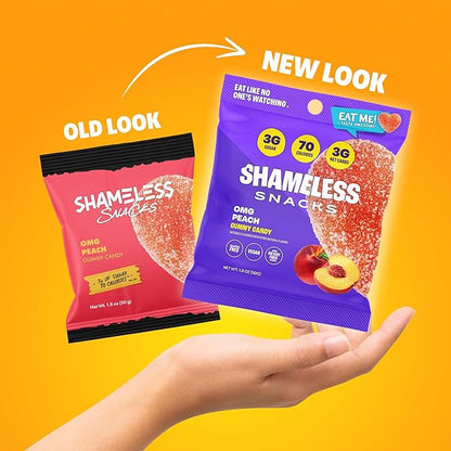 Shameless Snacks - Healthy Low Calorie Snacks, Low Carb Keto Gummies (Gluten Free) - 6 Pack OMG Peach