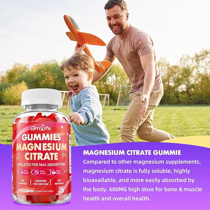 2 Pack Magnesium Citrate Gummies 600mg for Women Men, High Absorption Magnesium Supplement Gummies for Calm, Relaxation, Muscle Health, Vegan, Strawberry Flavor, 120 Count