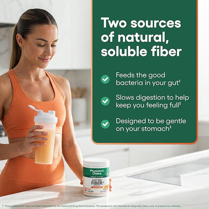 Physician's CHOICE Easy Mix Fiber for Digestive Health & Regularity - No Grit - Daily Prebiotic Soluble Fiber Powder Supplement for Women and Men - Peach Mango - 30 Servings