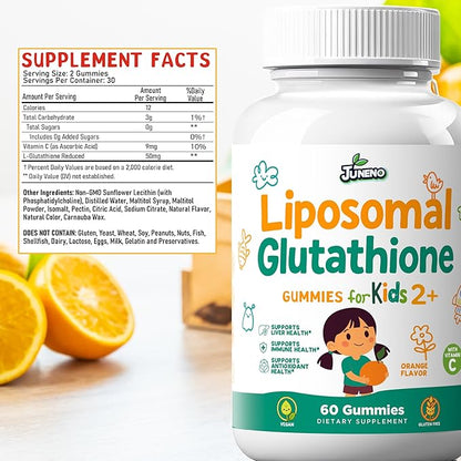 Liposomal Glutathione Gummies for Kids - Vitamin C Supplement for Healthy Immune Support Antioxidants & Detox - Sugar Free Vegan Non GMO